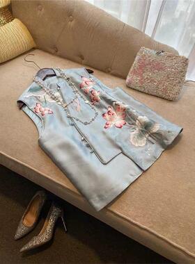 怒推！外贸单品质，唐装中国风刺绣改良旗袍外搭蓝色上衣马甲外套