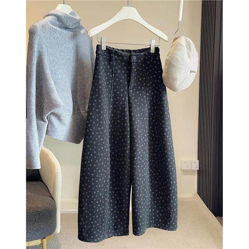 复古文艺碎花加绒加厚毛呢阔腿裤女秋冬高腰显瘦减龄百搭弯刀裤女,女装/女士精品,休闲裤,淘宝优惠券,粉丝福利购,淘宝优惠卷