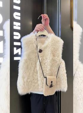 独特漂亮小香风白色羊羔毛马甲女款2025新款冬季外穿洋气时髦马夹