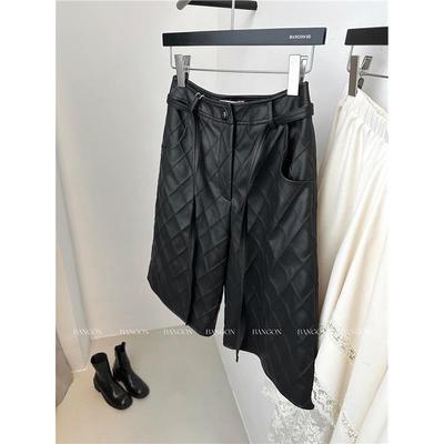 本期TOP.1推荐！黑色菱格皮裤女气质百搭休闲老钱风直筒五分中裤