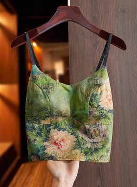 上身是真的绝！花色高级真丝吊带背心带胸垫内搭复古提花别致上衣