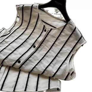 背心衬衫 跟它比 中长款 真丝亚麻竖条纹无袖 女 颜值甩你三条街