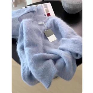 慵懒风软糯针织衫 新款 上衣 多巴胺蓝色拉毛毛衣女冬季 CHAO级