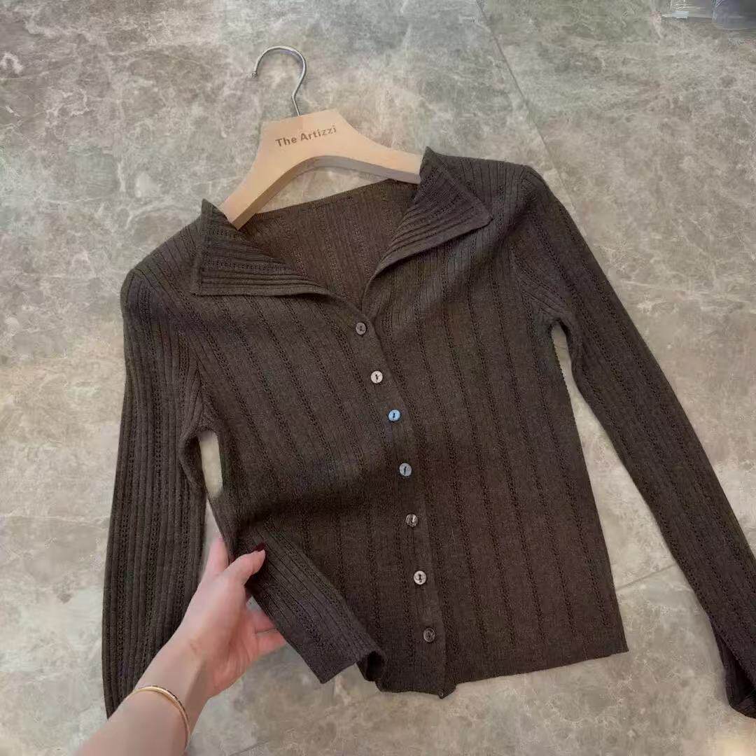 自留！显瘦又时髦~单排扣针织衫女早秋简约打底衫通勤别致毛衣