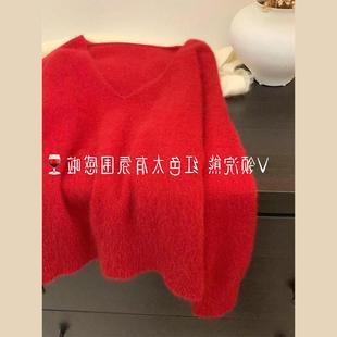 CHAO级 欧货高端浣熊绒超好看红色毛衣女秋冬 自带氛围感