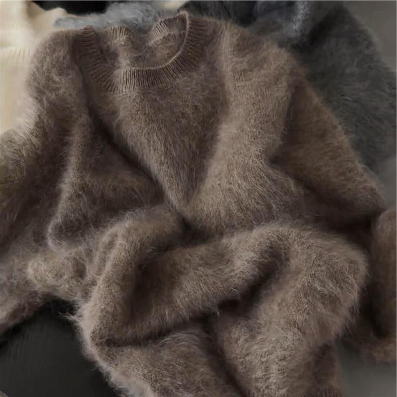 挚爱！老钱风茶褐色羊毛拉绒毛衣女冬季慵懒风软糯保暖针织衫