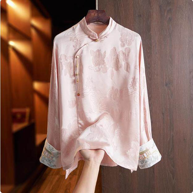 清仓捡漏专柜撤回外贸真丝冠乐绉衬衫女装高端新中式国风刺绣上衣
