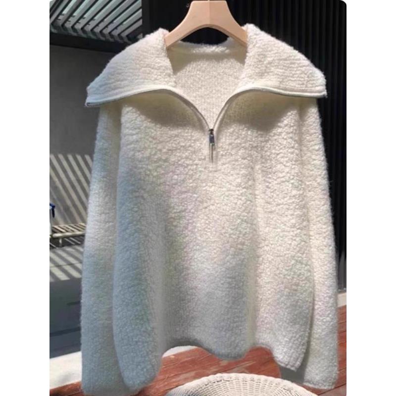 欧洲站高端2025秋季新款女装半拉链翻领套头针织衫高级感上衣欧货