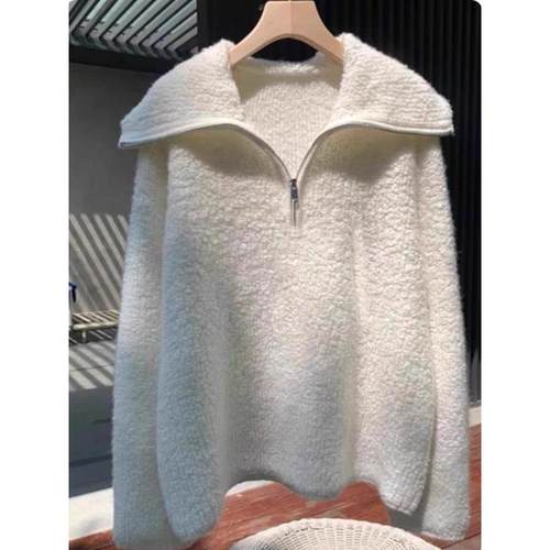 欧洲站高端2025秋季新款女装半拉链翻领套头针织衫高级感上衣欧货