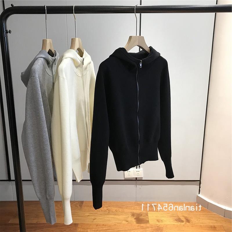 品质靠谱~怎么穿都是时髦的！连帽拉链针织开衫羊毛混纺针织外套