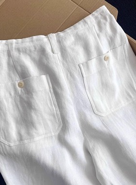 掌柜自留推！老钱风抗皱白色亚麻裤女2025新款舒适透气松弛感裤子