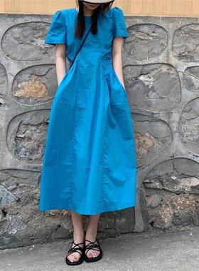 绝了！美的不可方物，一眼迷上！泡泡袖连衣裙女春夏新款蓝色裙子