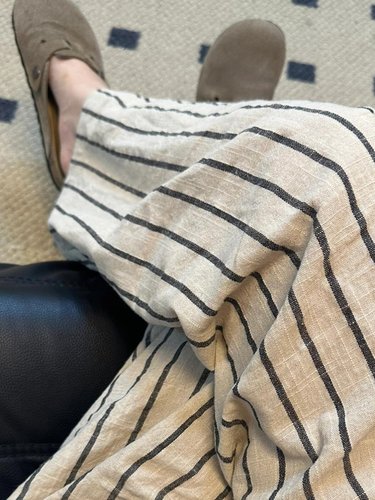 日系棉麻条纹裤女夏季山本裤慵懒休闲松弛感裤子凉凉裤亚麻阔腿裤