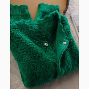 女花边领宽松羊绒针织开衫 工艺颜色实属少见 镂空立体提花