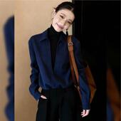 新款 2026春季 洋派通勤百搭小众减龄女装 气质雪尼尔假两件蓝色衬衫