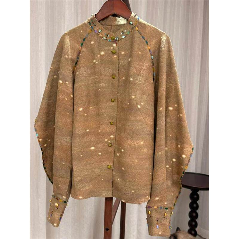 高端小资法式别致上衣姜黄色钉珠亮片衬衫女秋高级感轻奢减龄洋气,女装/女士精品,衬衫,淘宝优惠券,粉丝福利购,淘宝优惠卷