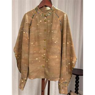 高端小资法式别致上衣姜黄色钉珠亮片衬衫女秋高级感轻奢减龄洋气