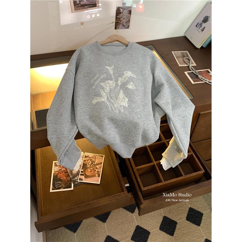 CHAO级推荐！刺绣圆领套头卫衣女2025新款爆款小个子秋冬宽松上衣