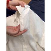 简约极简风翻领亚麻短袖 衬衫 女夏季 怎么穿都好看 薄款 单排扣上衣