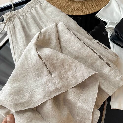 牛X货 巨炸裂！流行麻色高腰亚麻紫薇裤阔腿休闲裤子女夏季薄款秋