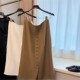 CHAO级推荐 卡其色亚麻单排扣半身裙女夏季 高腰显瘦开叉a字裙子
