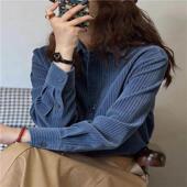 超好看蓝色条纹灯芯绒衬衫 牛X货 巨炸裂 上衣高级感轻奢减龄洋气