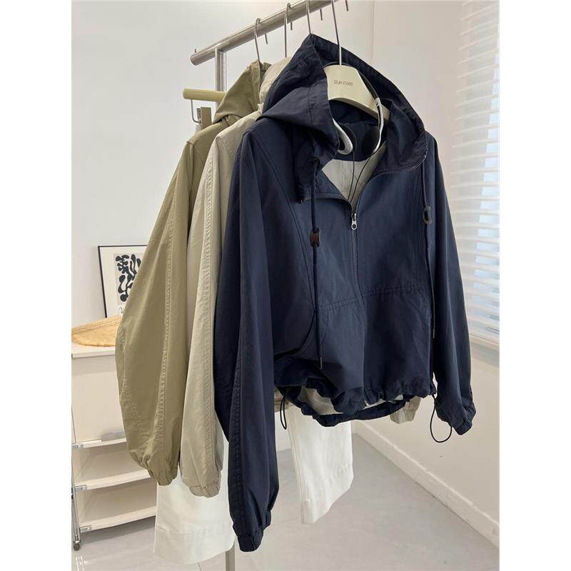 怒推！外贸单品质，老钱风复古宽松舒适拉链短款连帽风衣外套女！