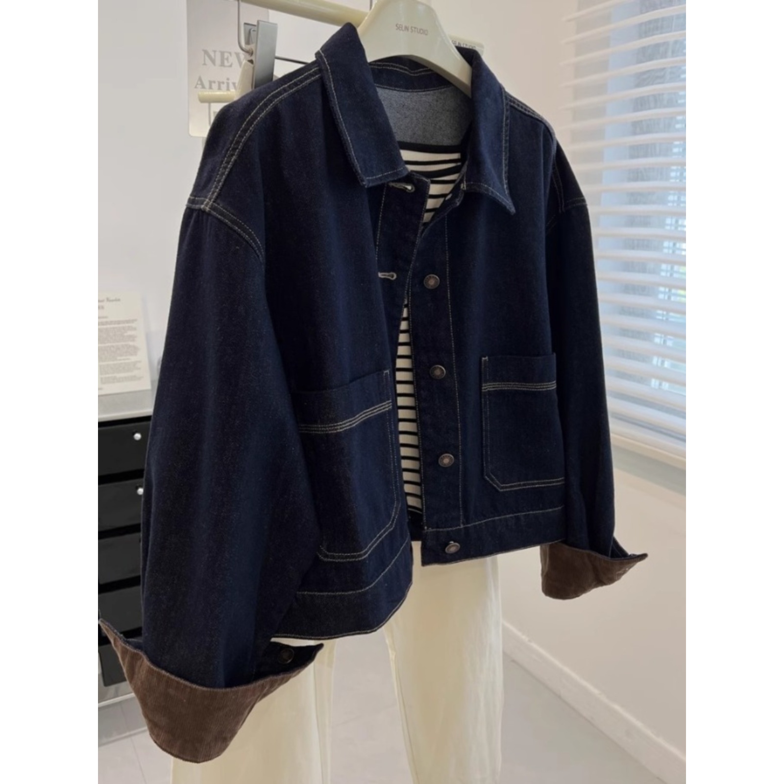 CHAO级无D推荐！宽松慵懒夹克韩版bf风复古深蓝色牛仔外套女秋