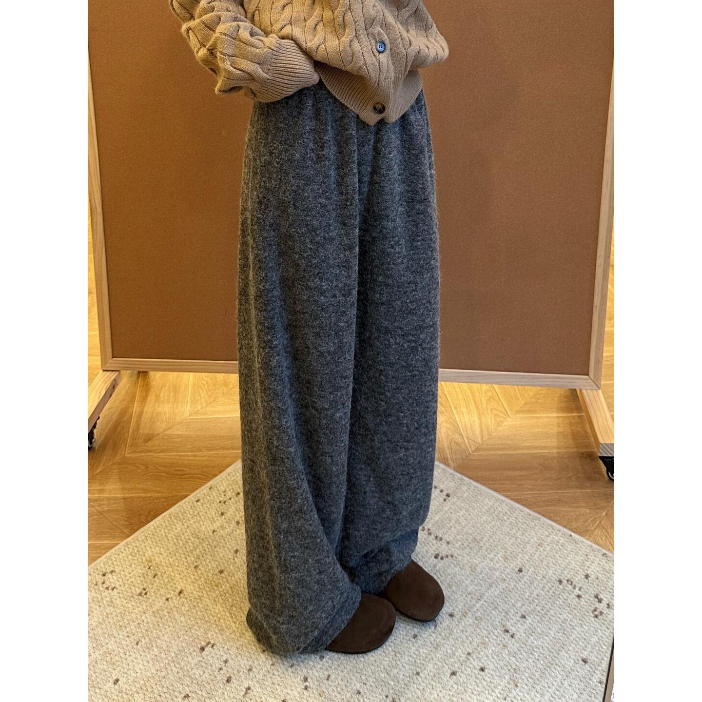 CHAO级推荐！加厚圈圈毛呢阔腿裤女秋冬慵懒气质宽松直筒羊毛裤子