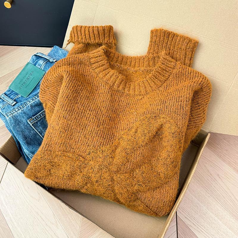 牛X货 巨炸裂！南瓜橘色蝴蝶结刺绣羊绒毛衣女慵懒软糯套头针织衫