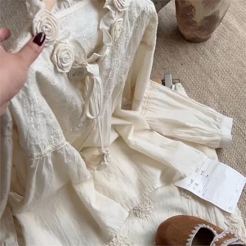 法式温柔风白色蕾丝刺绣衬衫2025年秋季新款大码女装百搭显瘦上衣