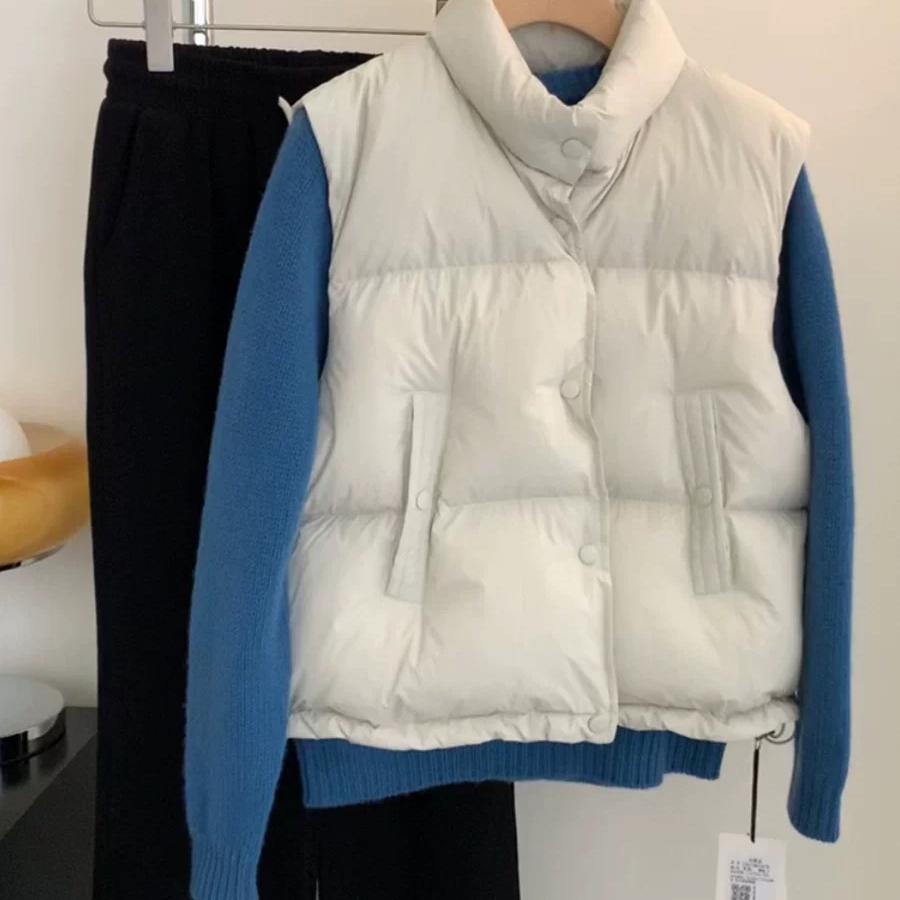 CHAO级推荐！简约又高级韩系白鸭绒羽绒马甲女保暖立领面包服棉服