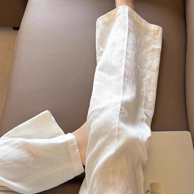 白色亚麻裤子女春季薄款日系棉麻直筒裤休闲防晒阔腿裤小个子长裤