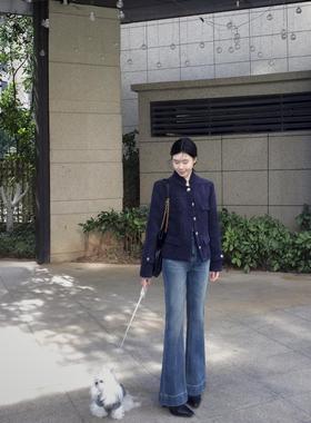 韩系富家千金小香风蓝色短外套女2025秋冬新款通勤气质高级感上衣