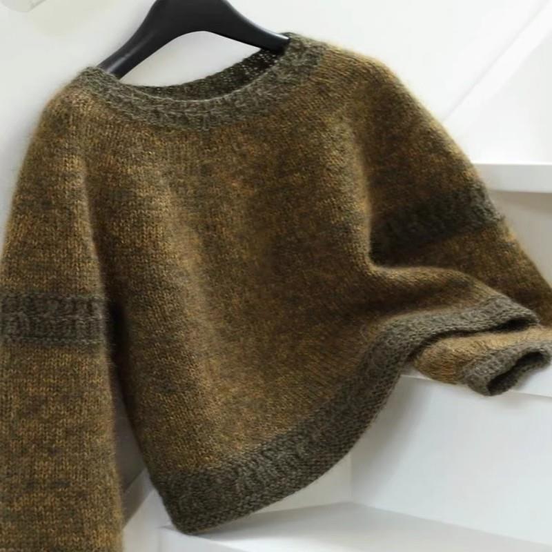 牛X货 巨炸裂！黄棕色花纱软糯毛衣外套女秋冬慵懒宽松针织衫上衣