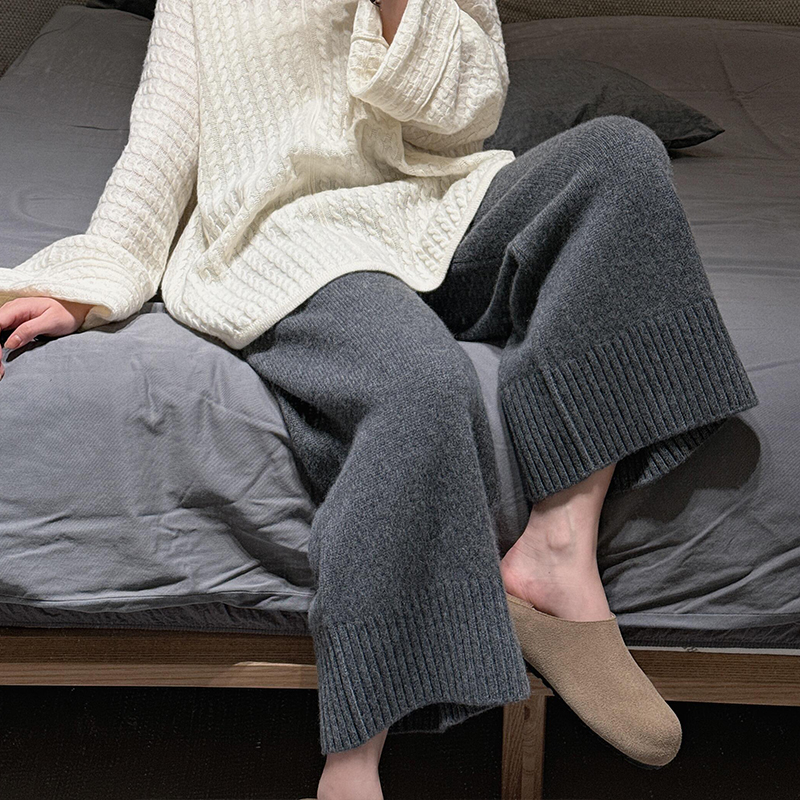 CHAO级推荐！韩系ins灰色九分羊毛裤女秋冬外穿羊绒裤阔腿休闲裤