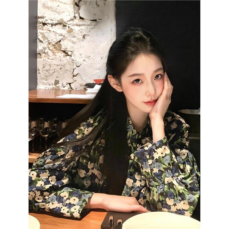 法式慵懒风碎花长袖衬衫女2025早秋季新款设计感小众独特别致上衣