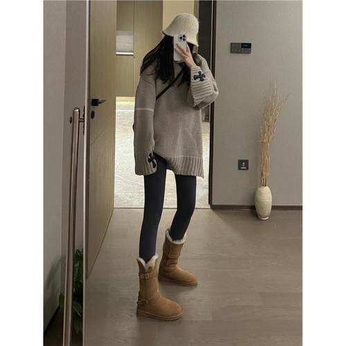 今年流行灰色套头宽松十字架毛衣女秋冬韩系慵懒风加厚针织衫上衣