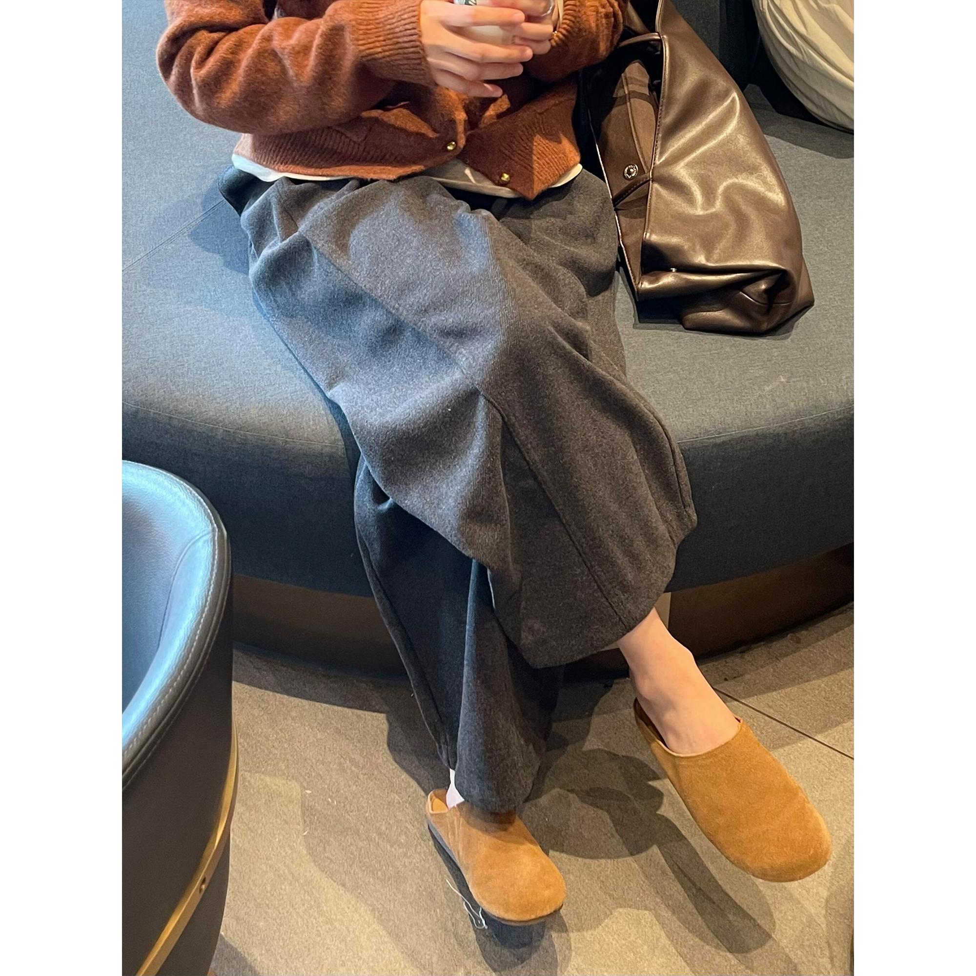 松驰慵懒风垂感阔腿裤女秋冬薄绒遮胯裤子百搭宽松气质直筒长裤