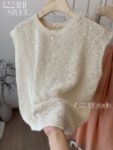 品牌折扣专柜外贸女装 圆领外穿上衣 亚麻镂空针织背心女2024夏季