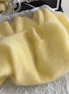 挚爱！鹅黄色羊绒拉绒毛衣女冬季新款舒适亲肤软糯内搭针织衫