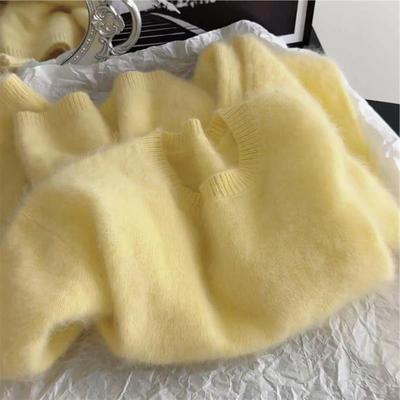 挚爱！鹅黄色羊绒拉绒毛衣女冬季新款舒适亲肤软糯内搭针织衫