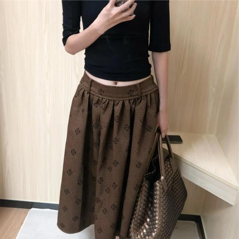 牛X货 巨炸裂！今年流行简约百搭洋气双面印花棕色廓形伞裙女秋冬