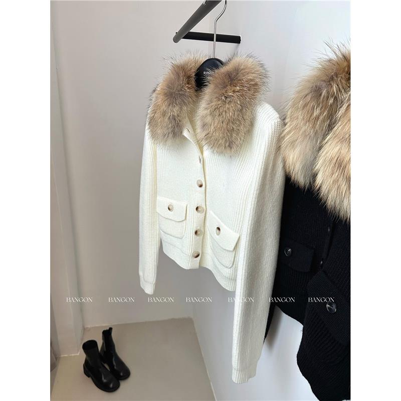 CHAO级推荐！老钱风毛衣外套款气质百搭高级感狐狸毛拼接针织上衣