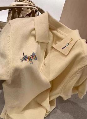 品牌专柜撤柜女装外贸奶黄色冰丝小马短袖显瘦T恤百搭上衣女夏季