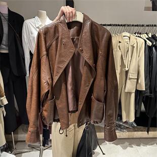 咖色机车皮衣外套女小个子高级感夹克 宽松短款 被惊艳到了 美式