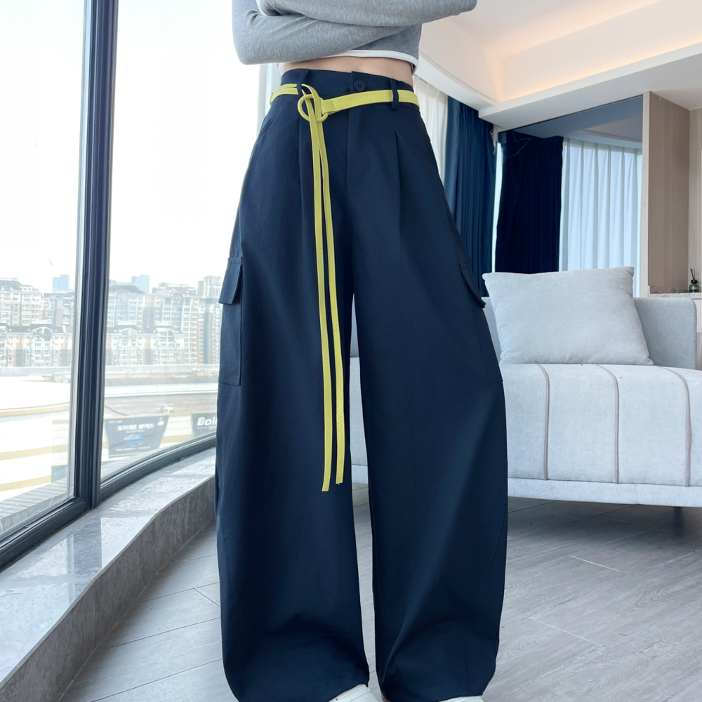 牛X货 巨炸裂！高腰压褶运动休闲裤女春秋宽松阔腿直筒工装长裤子