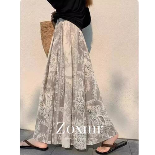 绝美巨好看的长裙子海边度假民族风高腰气质印花a字半身裙女夏季