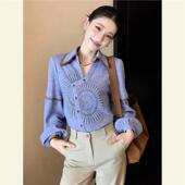 绝美法式 通勤气质宽松百搭衬衣 春季 蓝色Polo领衬衫 上衣女2026新款