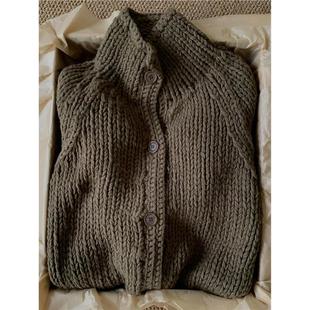 慵懒风针织开衫 CHAO级 咖绿色半高领粗针羊绒毛衣外套女秋季